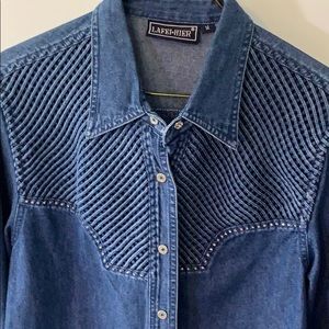 Denim Western Rhinestone Blouse
